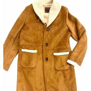 Lands End Brown Shearling Coat With Cream Sherpa Inside
